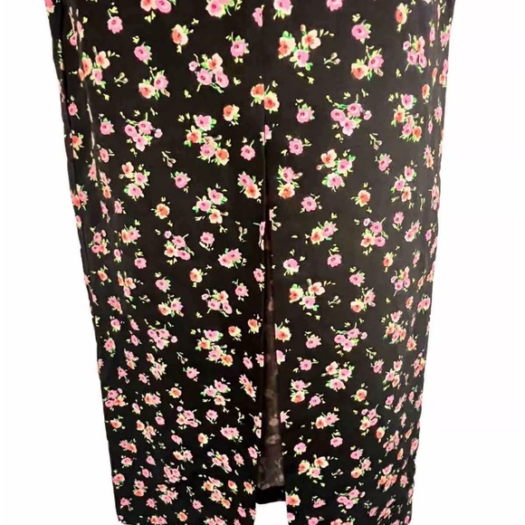 Zara Floral maxi skirt Matching Belt High Waisted Long Skirt Black Pink Size XS - Picture 3 of 9